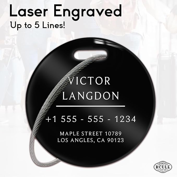 Stainless Luggage Tags for Suitcases: Metal Personalized Luggage Tags and Bags with Customizable Texts (Black)
