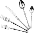 Gugrida Silver Silverware Set, 5-Piece 18/10 Stainless Steel Flatware Cutlery Set for 1,Mirror Finish, Ideal for Wedding Festival Party Home Kitchen, Dishwasher Safe