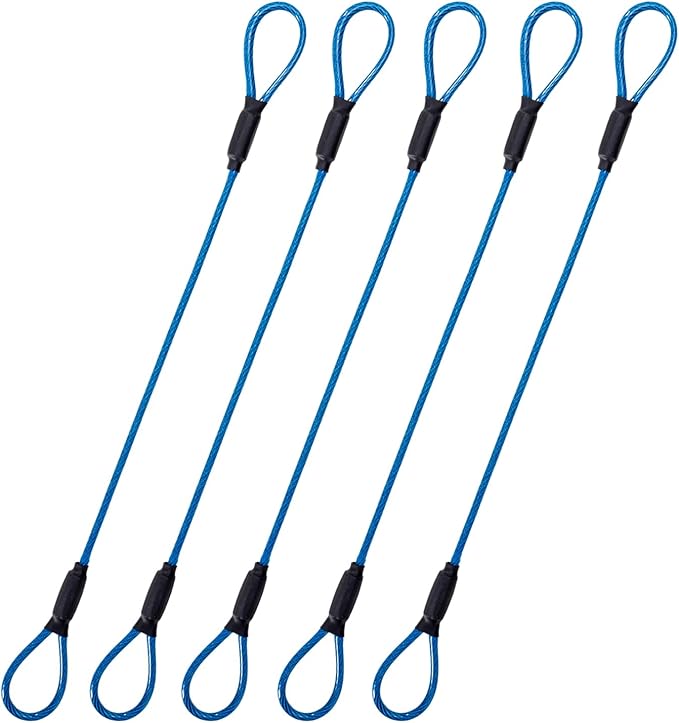 3.3mm Steel Wire Rope Outdoor Travel Security Cable Lock,Braided Steel Coated Safety Cable Luggage Lock,Safety Cable Wire Rope Chain Lock Double Loop Lightweight (Blue, 12in/5Pcs)