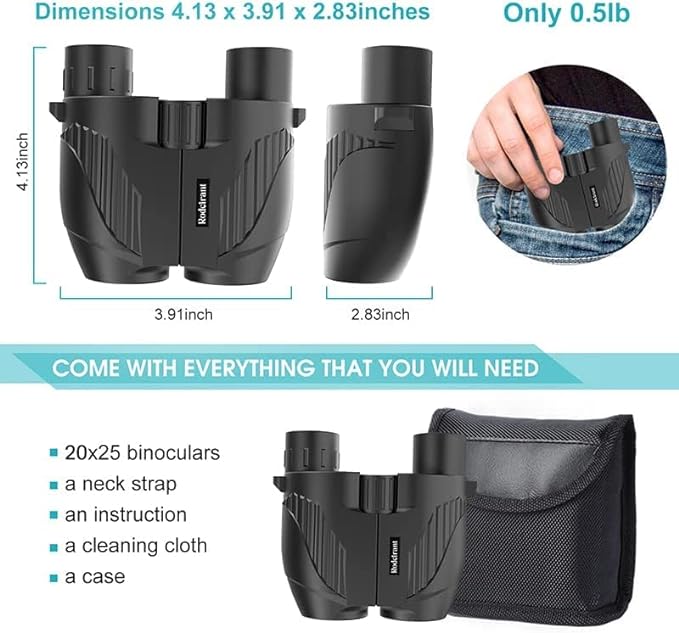 20x25 Binoculars for Adults and Kids, High Power Easy Focus Compact Binoculars with Low Light Vision for Bird Watching and Travel