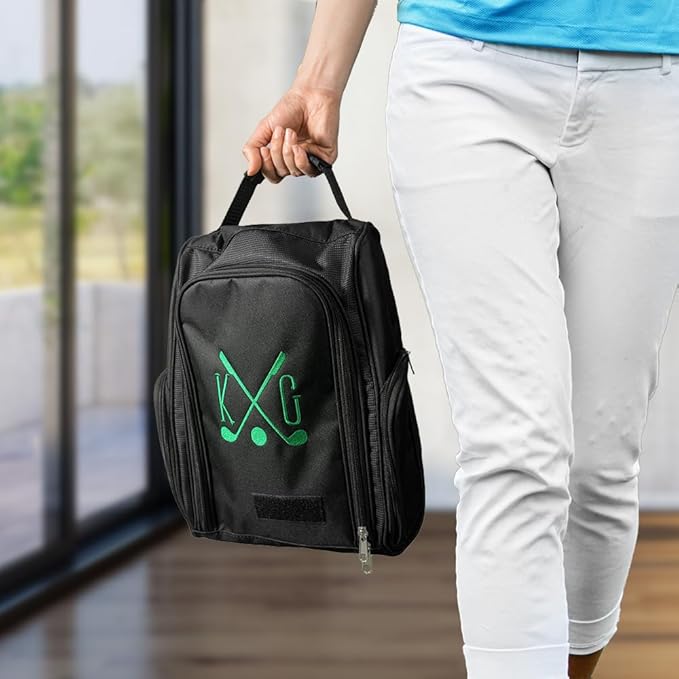 Embroidered Golf Shoe Bag Men Women Handle Strap Personalized Name Golf Shoes Carry Bag With Side Storage Pack Customized Birthday Gifts For Father Son Mother