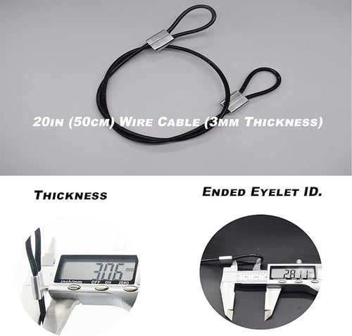 10 pcs 20 inch (50cm) 3mm Thickness Stainless Steel Wire Cable with Loops Vinyl Cover Coated Short Rope Lanyard Lock Safety Tether Chains, Black