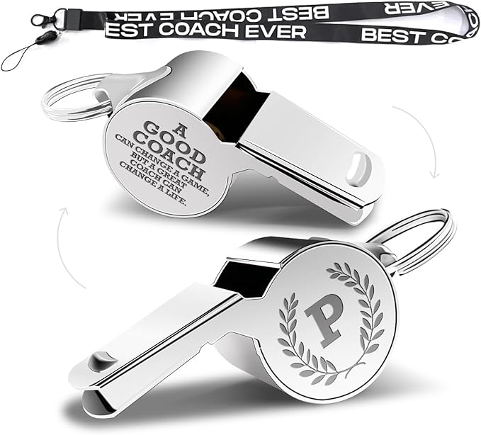 Letters Coach Gifts, Whistle for Coaches, Whistle Emergency, Thank You Coach Gifts, Coaches Whistle with Lanyard Cheer Coach Gift for Men Women Teachers Referees School Sports Coach Outdoor, Letter P