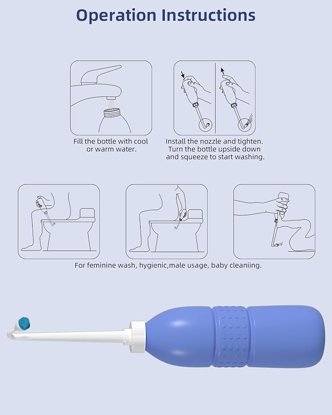 Hibbent Portable Bidet Sprayer and Travel Bidet with Hand Held Bidet Bottle for Personal Cleansing Use Extended Nozzle - Personal Hygiene Care Toilet Bidet Shower/Bathroom Bidet Spray -21.8oz(620ml)