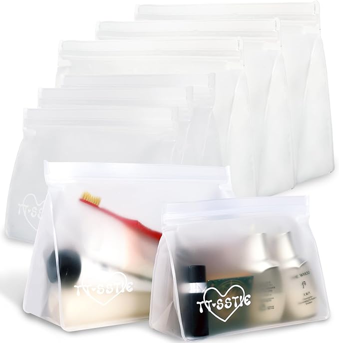 8 Pack Clear Toiletry bags, TSA Approved Quart Size Zipper Bags, PEVA Material BPA Free Leakproof Travel Makeup Cosmetic Bags, Carry on Airport Airline Compliant Bags for Wome&Men