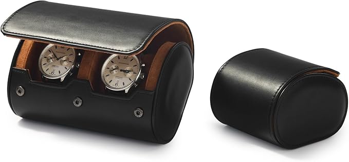 Oirlv Premium Leather Watch Roll Travel Case 2-Slot Watch Box for Men and Women Storage & Organizer Display, Anniversary Birthday（Black）