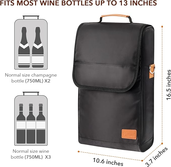 3 Bottle Wine Tote Bag with Wine Tumblers and Wine Opener, Wine Gifts for Women, Portable Wine Carrier Purse with Shoulder Strap for Travel/Picnic/Beach/Pool/Events/Hiking, Black