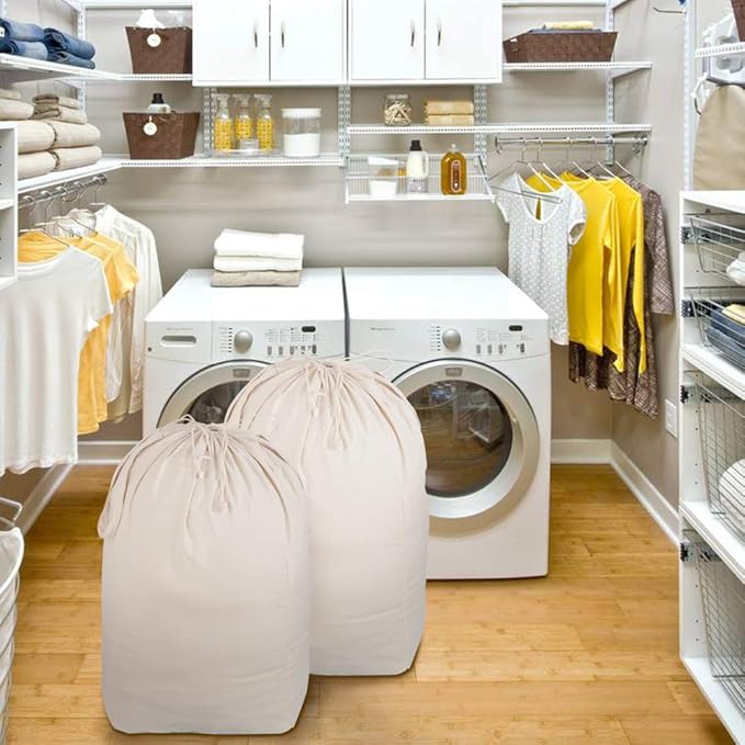 MCleanPin Washable Laundry Bags with Handles,140L Dirty Clothes Storage for College Dorm & Travel,2 Pack (Beige)