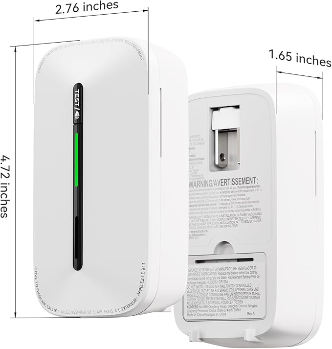 Jemay Carbon Monoxide Detector Plug in with 10 Year Battery Backup, Travel CO Detectors with Test-Button & Breathing Light, Portable AC Co Monitor Alarm for Home/RV/Rental Property, 2 Packs