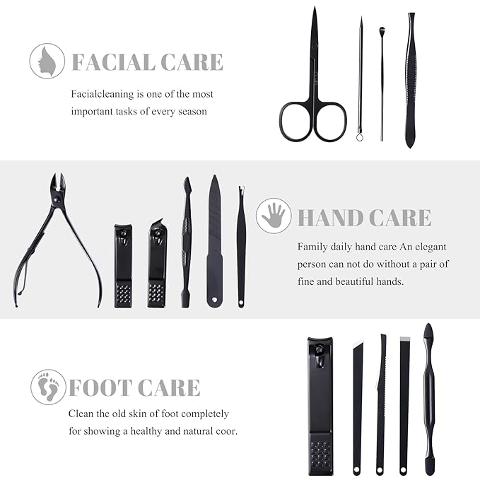 High Precision Stainless Steel Nail Clippers Set - 15 Pcs Manicure Pedicure Kit With File, Sharp Scissors, and Cutter for Fingernails & Toenails - Stylish Light Gray Case