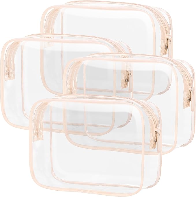 PACKISM TSA Approved Toiletry Bag - 4 Pack Upgrade Color-Edged Clear Makeup Bag, Clear Toiletry Bag For Traveling Fits Various Storage Needs, Pink