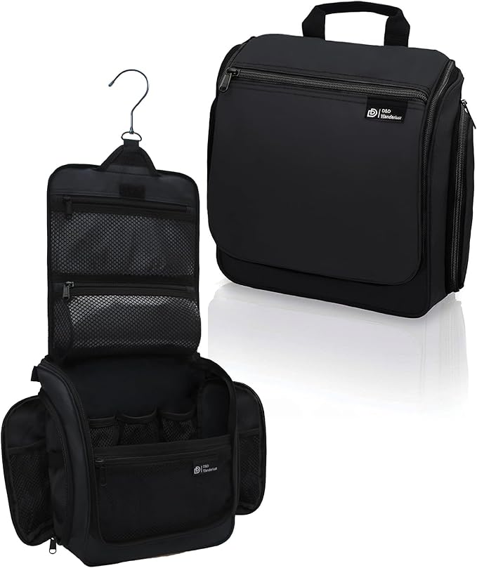 DD D&D Wanderlust D&D Hanging Travel Toiletry Bag for Men and Women - Extra Large Toiletries Organizer Kit with 10 Compartments, YKK Zippers, XXL Metal Swivel Hook, Water-Resistant Nylon