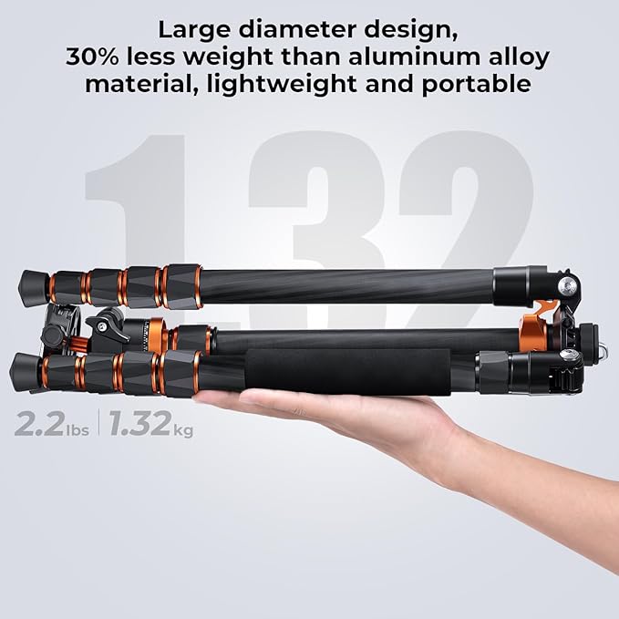 K&F Concept 68" Carbon Fiber Camera Tripod,Compact Tripods with Metal Ball Head,Quick Release Plate,Detachable Monopod 22lbs Load for DSLR Cellphone Tripods(SA255C1) D255C4+BH-28L