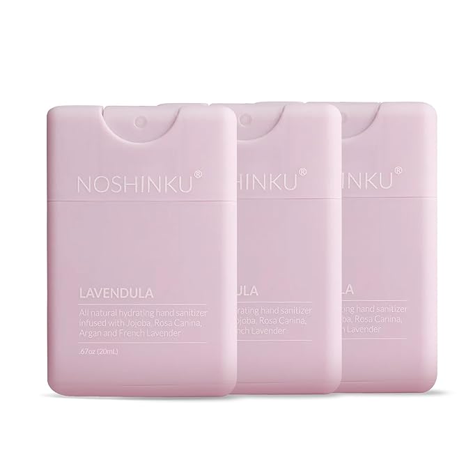 Noshinku - Refillable Hand Sanitizer Lavendula 3-Pack, Travel Size Spray with Hydrating Botanical Oils, Natural Ingredients, All Natural Fragrances, Sugarcane Derived Alcohol, No Parabens, No Dyes