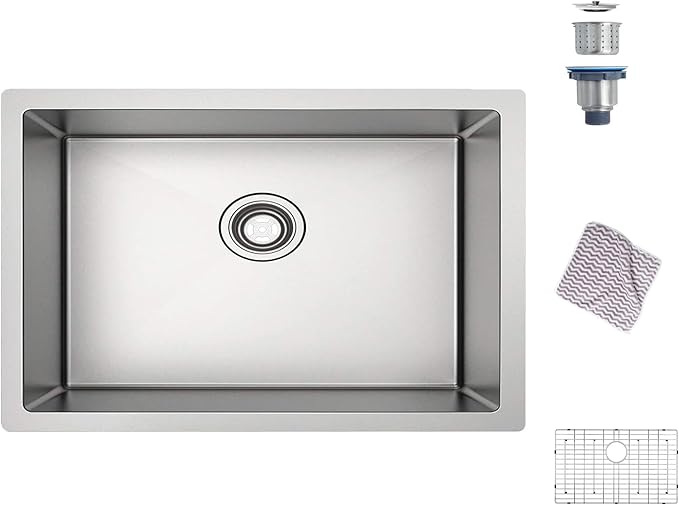 TORVA 30-Inch Undermount Kitchen Sink, Premium 304 Stainless Steel Bar Sink - 10 Inches Deep Basin Single Bowl Sink