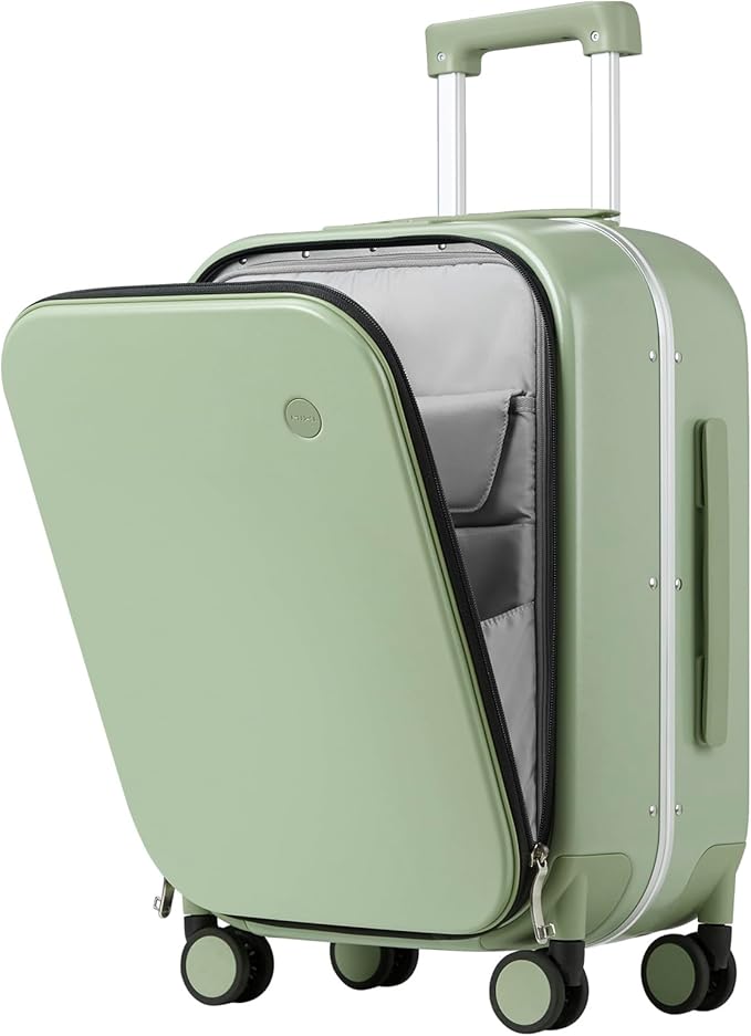 mixi Luggage Suitcase with Spinner Wheels, 24'' Checked Travel Luggage Aluminum Frame PC Hardside with TSA Lock & Cover - Avocado Green