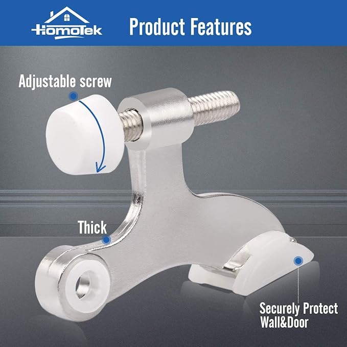 HOMOTEK 12 Pack Hinge Pin Satin Nickel Door Stopper,Adjustable Deluxe Heavy Duty Door Stopper 2-1/2"x1-3/4,with White Rubber Bumper Tips…