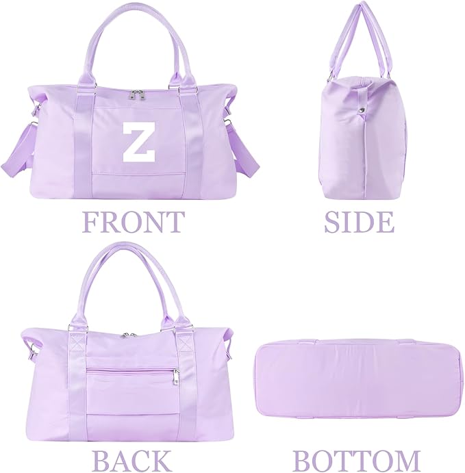 Daughter Niece Gifts for Teen Girl Kids, Initial Travel Duffel Bag Sports Gym Bag Personalized Gifts Weekender Bag，Monogram Overnight Bag Cute Dance Bag Birthday Bridesmaid Gifts for Women(Purple, Z)