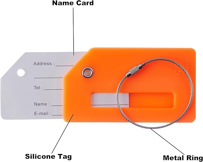 8 Pcs Luggage Tags for Suitcases, 26 Initial Letter Travel Luggage Baggage Identification Labels ID Tags Fully Bendable Tags with Stainless Steel Loop (Letter D, Orange)