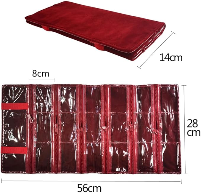 Travel Jewelry Roll Bag Portable Organizer Pouch With Grids&PVC Cover Storage Bags for Necklace, Bracelet, Bracelet,Ring, Badge, Pendant