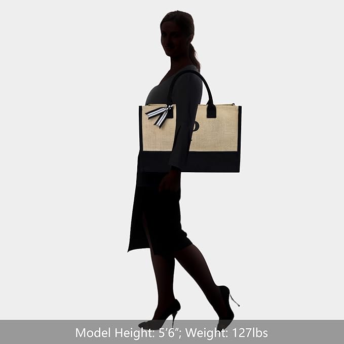 TOPDesign Initial Jute/Canvas Tote Bag, Personalized Present Bag, Suitable for Wedding, Birthday, Beach, Holiday, is a Great Gift for Women, Mom, Teachers, Friends, Bridesmaids (Letter P)