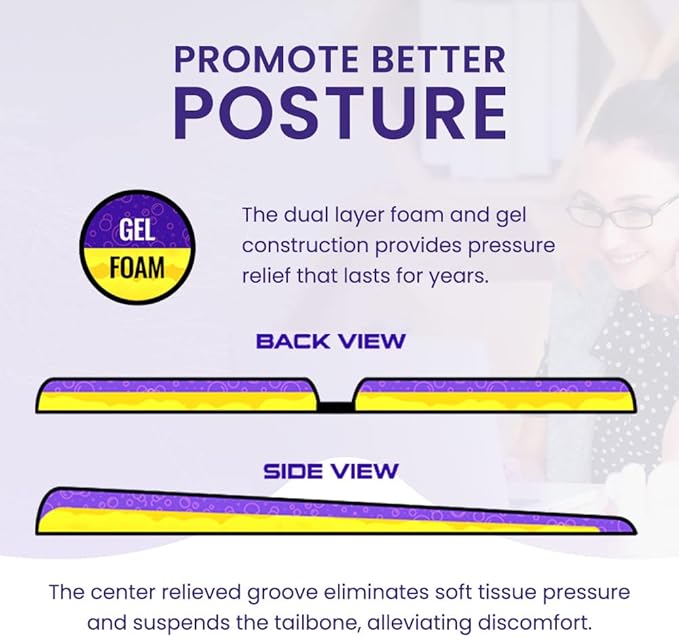 GSeat Ultra Orthopedic Gel and Foam Seat Cushion - for Coccyx, Back, Tailbone, Prostate, Postnatal, and Sciatica Pain/Discomfort - Office, Car, Chair, Travel (Royal Blue)