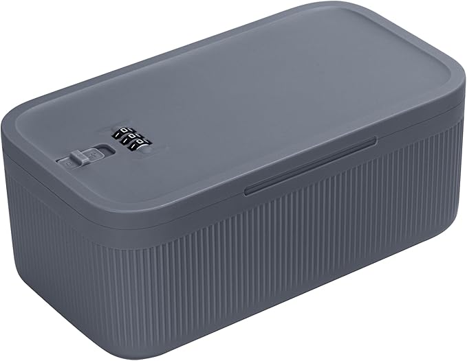 SANIDIKA Lockable Storage Box,Medicine Lock Box,Medical Lockbox,Cell Phone Locked Jail,Refrigerator Snack Food Safe Containers Bin for Personal Items,Home Office Organization,Travel Case,Gift (Navy)
