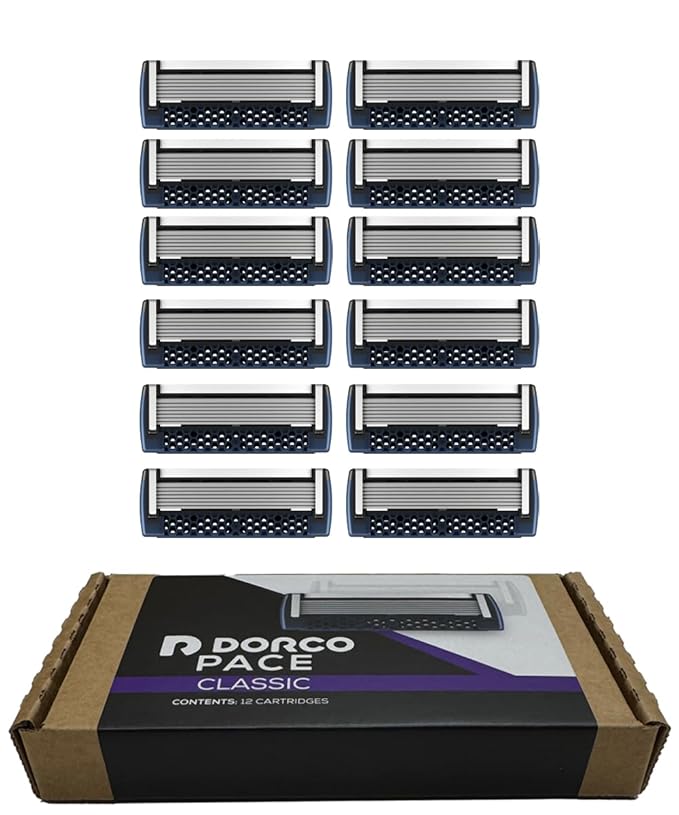 DORCO Pace Classic - Seven Blade Razor System with Pivoting Head and Premium Handle- 12 Pack Refill (No Handle)