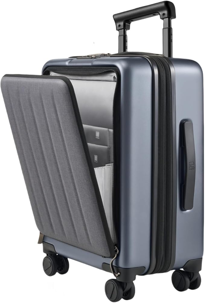 NINETYGO Carry on Luggage 22X14X9 Airline Approved with Front Pocket, 20 Inch Luggage with Front Compartment, Expandable, Double Spinner Wheels, Hardsided PC, TSA Lock (Cool Grey, Seine Max)