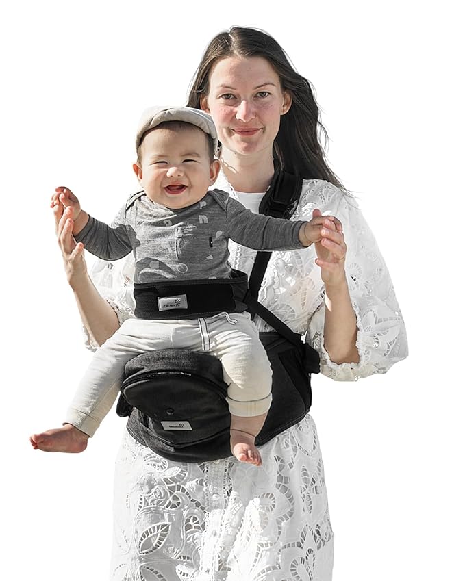 Baby Hip Carrier, GROWNSY Supportive Hip Carrier with Safety Belt for Baby Toddler Up to 50lbs, Large Capacity Pockets, Adjustable Waistband for Different People, Black