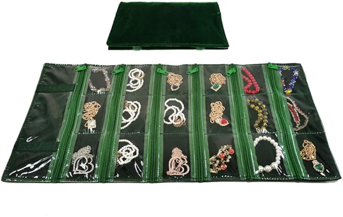 Travel Jewelry Roll Bag Portable Organizer Pouch With Grids&PVC Cover Storage Bags for Necklace, Bracelet, Bracelet,Ring, Badge, Pendant
