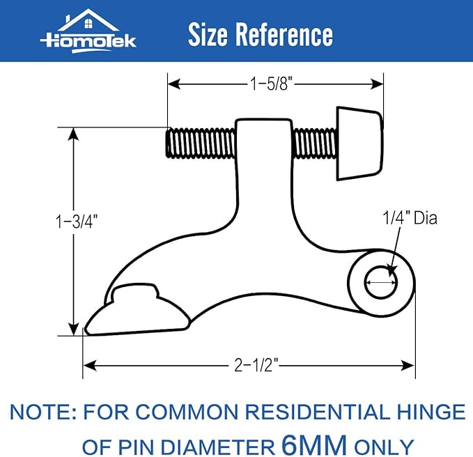 HOMOTEK 8 Pack Hinge Pin Satin Nickel Door Stopper,Adjustable Deluxe Heavy Duty Door Stopper 2-1/2"x1-3/4,with White Rubber Bumper Tips