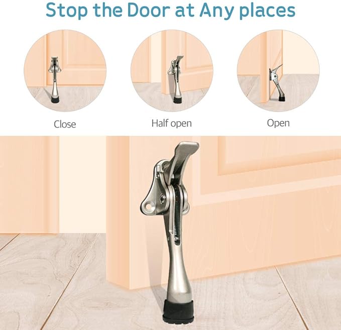 Door Stopper, One-Touch semi-Automatic Metal Door Stopper, with Non-Slip Rubber Tip for Wood, Concrete, Tiled, and Carpeted Floors (4inch x 1pack, Gold)