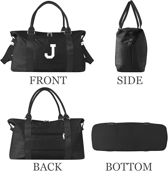 Initial Travel Duffel Bag Sports Gym Bag for Boys Teen Birthday Gifts,Black Personalized Weekender Bag Carry On Tote Bags for Men,Waterproof Overnight Luggage Bag Airplane Travel Essentials(Letter J)