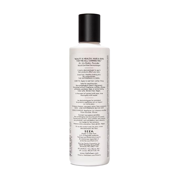 SEEN Shampoo, Fragrance Free - Non-Comedogenic & Sulfate-Free Hair Shampoo- Dermatologist-Developed - Safe for Sensitive, Eczema & Acne Prone Skin