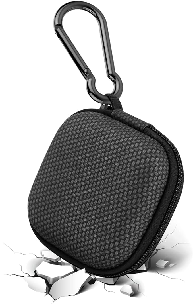 Earbud Case Hard EVA Earphone Carrying Case Cell Phone Accessories Storage Bag with Carabiner for Airpods Headset Earphone Flash Drive Charging Cable Key Wall Charger USB Adapter Cable (Black 2Pack)