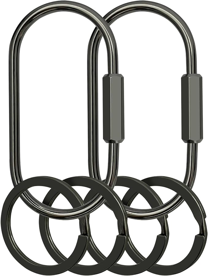 Key Chain, Brass Key Rings 2 Pack Screw Lock Key Organizer with 4 Rings Carabiner Keychain Clip for Men and Women