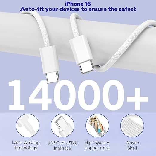 iPhone 17/16 Fast Charger Block,2 Pack 60W USB Charging Block 5-Port Charge Adapter for Apple iPhone Charger with 6FT USB C Woven Fast Charging Cable for iPhone17/16e/16Pro/15ProMax, iPad Pro/Air/Mini