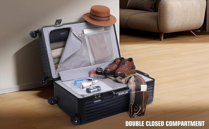 Aluminium Frame Checked-Luggage with Smooth Jelly Wheels, Hardside Zipperless Rolling Suitcase with TSA Lock (Blue, 24-Inch)