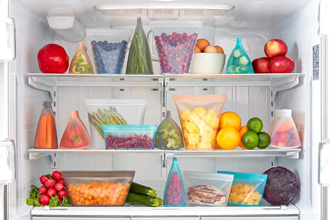 Zip Top Reusable Food Storage Bags | Full Set of 8 [Peach] | Silicone Meal Prep Container | Microwave, Dishwasher and Freezer Safe | Made in the USA
