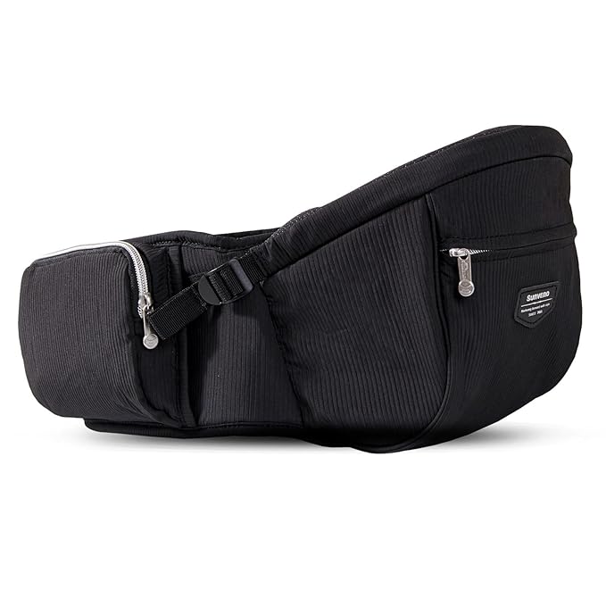 Sunveno Hip Baby Carrier with Seat,Ergonomic Baby Hip Carrier, Front-Facing Baby Holder, Anti-Slip Seat Surface, Wide and Adjustable Waistband, Multiple Pockets, Newborn to Toddler up to 45lbs, Black