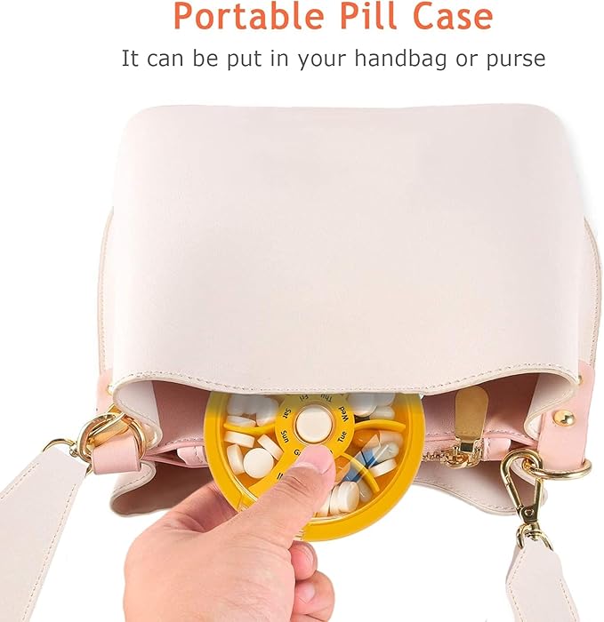 12PCS INVODA Weekly Pill Organizer 7 Compartment Rotating Pill Box for Daily Medication & Vitamins - Portable Travel Pill Case Fish Oil Supplements Vitamins Organizer