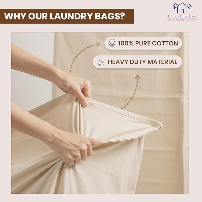 LFH Home Cotton Canvas Large Laundry Bag with Handle, Heavy Duty Drawstring Closure Washable Laundry Bags School Travel, Home, Hotel, College Dorm, Organizer Sack, Toys Clothes 20x30-Natural