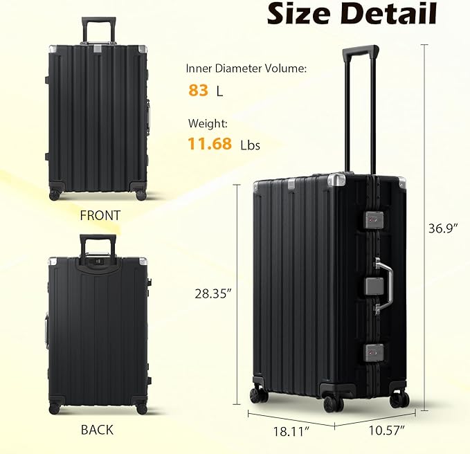 Krute Checked Aluminum Frame Suitcase 24 Inch Zipperless Luggages Hardside PC Luggage With Spinner Wheels TSA Lock USB Charger Suitcases(1 Piece)