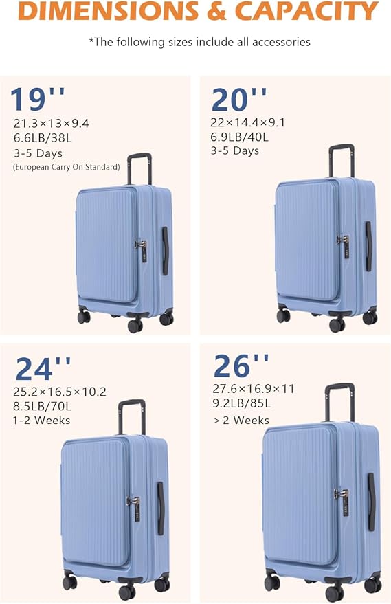 HotWay 20 Inch Expandable Carry On Luggage with Cup Holder, Hardside TSA Approved Luggage with Spinner Wheels, Top Opening Suitcase For Travel, White