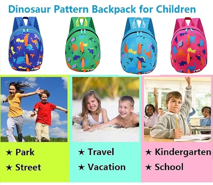 DB Dinosaur Toddler Mini Backpack with Leash, Children Kids Baby Harness Bookbag (Rose Pink)
