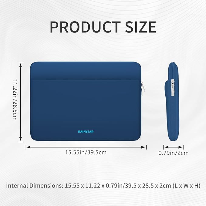 RAINYEAR Laptop Sleeve Case 15.6 Inch, Protective Portable Case with Front Pocket, Briefcase Handbag Computer Carrying Bag Laptop Bag Compatible for HP, Dell, Asus, Lenovo, Notebook, Navy Blue
