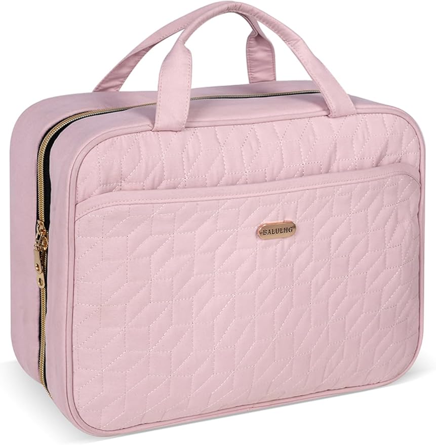 Pink Toiletry Bag, Makeup Organizer, Travel Bag For Women Mens Toiletries, Waterproof with Hanging Hook, Large Capacity