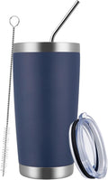 MEWAY 20oz Tumbler Cup Double Wall Vacuum Insulated Travel Mug Bulk, Stainless Steel Tumblers with Lid and Straw, Durable Powder Coated Coffee Cups for Cold & Hot Drinks (Navy, 1)