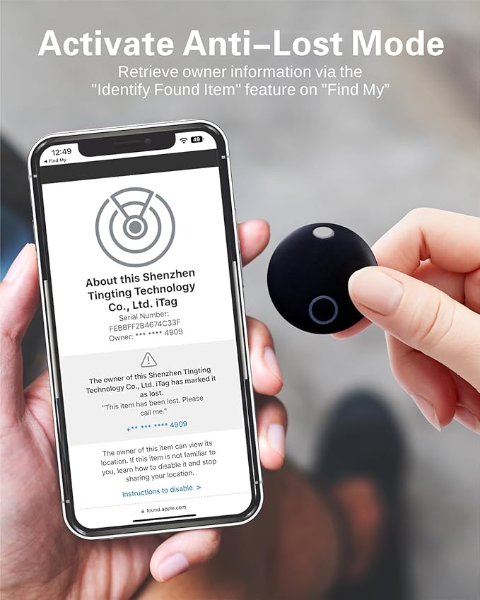 Air Tracker Tag, Bluetooth Tracker-4 Pack Works with Apple Find My (iOS Only), Smart Tags for Luggage, Keys, Backpack, IP67 Waterproof